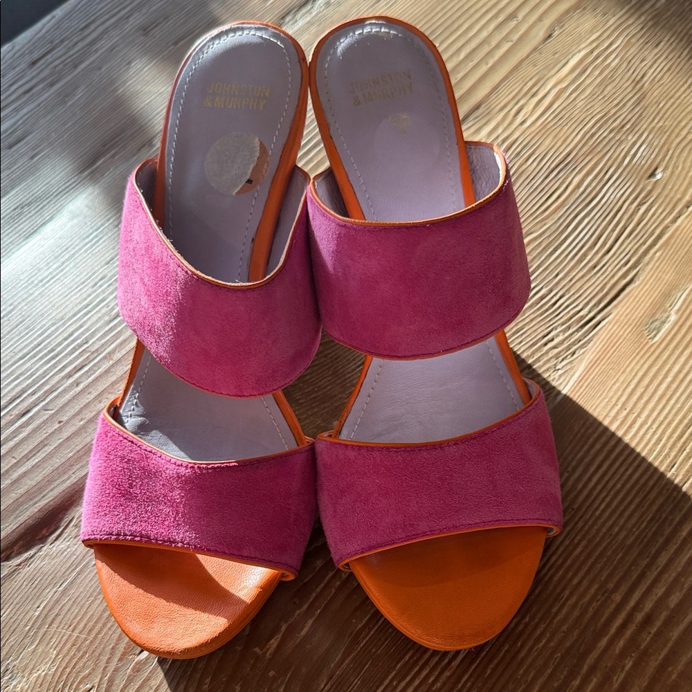 Johnston & Murphy Vibrant Pink and Orange wedge slide Sandals